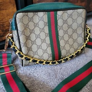 RARE Authentic Gucci GG Web sherry line clutch bag